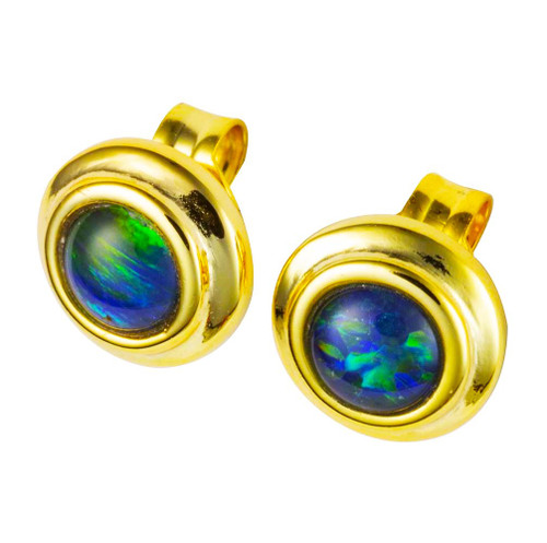 SILVER SILHOUETTE 18KT YELLOW GOLD PLATED AUSTRALIAN OPAL STUD EARRINGS SILVER SILHOUETTE 18KT YELLOW GOLD PLATED AUSTRALIAN OPAL STUD EARRINGS
